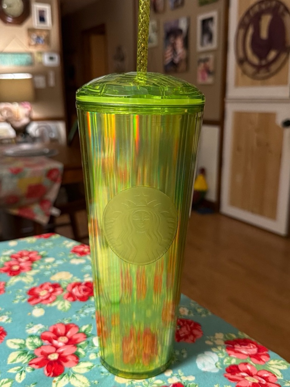 Starbucks Iridescent Lime Green Holographic Tumbler with Straw
